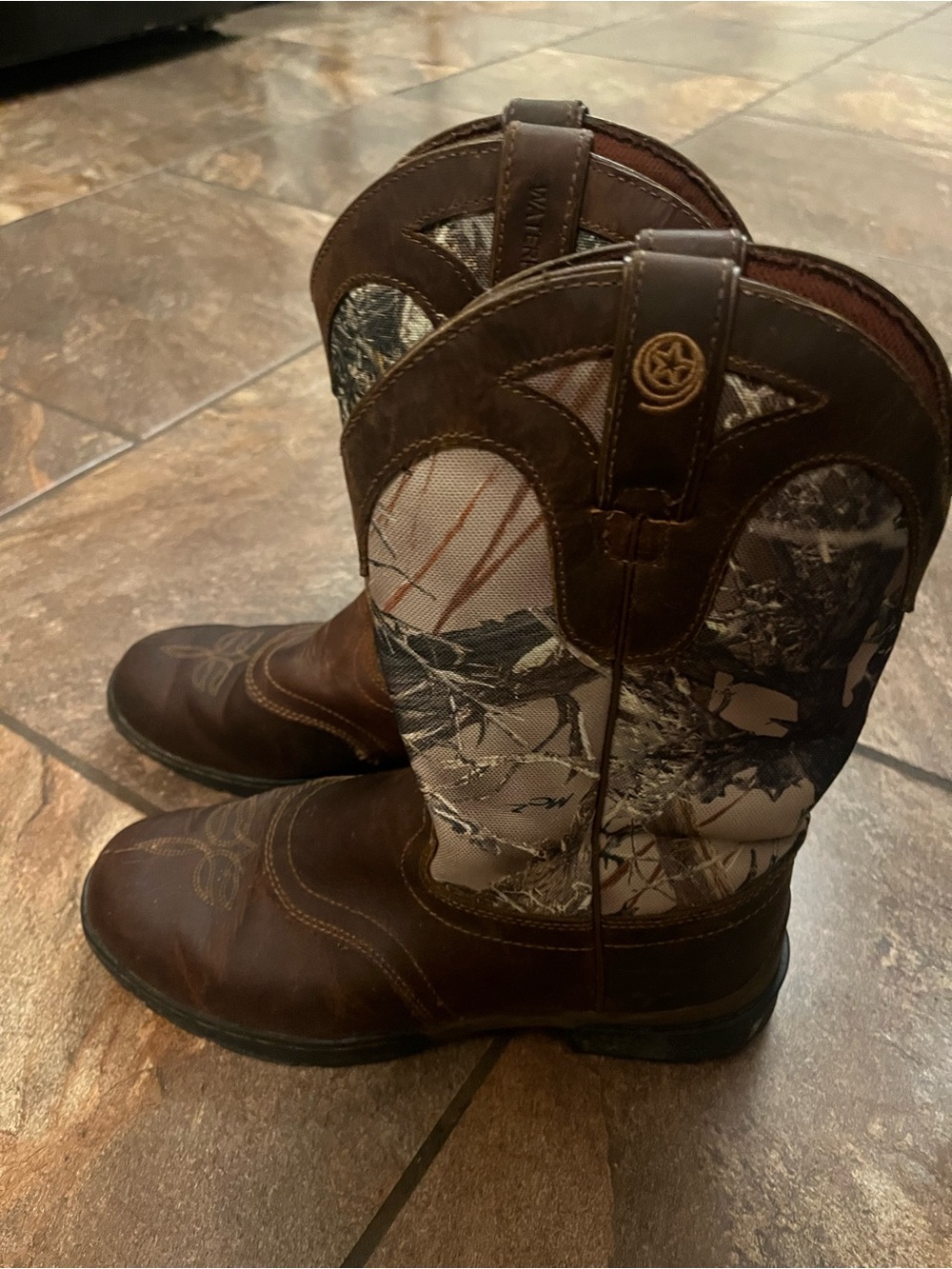 Justin Boots Boys Brown Leather with Camo Shaft